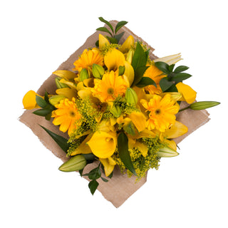 Golden Bloom Bouquet with Burlap Golden flowers - fresh-cut flowers by Bloomingmore - perfect for gifting or decoration
